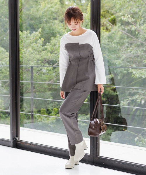 mysty woman（ミスティウーマン）の「Ｗベルトテーパードパンツ 149651（スラックス・レディース・グレー/チャコールグレー/ブルー系その他/ダークブラウン/ベージュ系その他・FREE）」の6枚目の写真