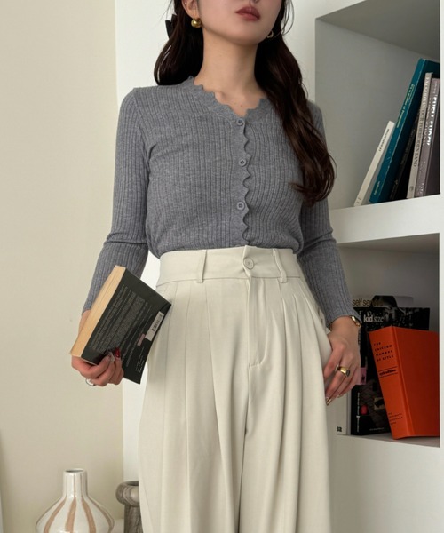 efill(エフィル)の「リブニット 素材 シンプル カーディガン(ニット/セーター・レディース・グレー/ベージュ・FREE)」の21枚目の写真