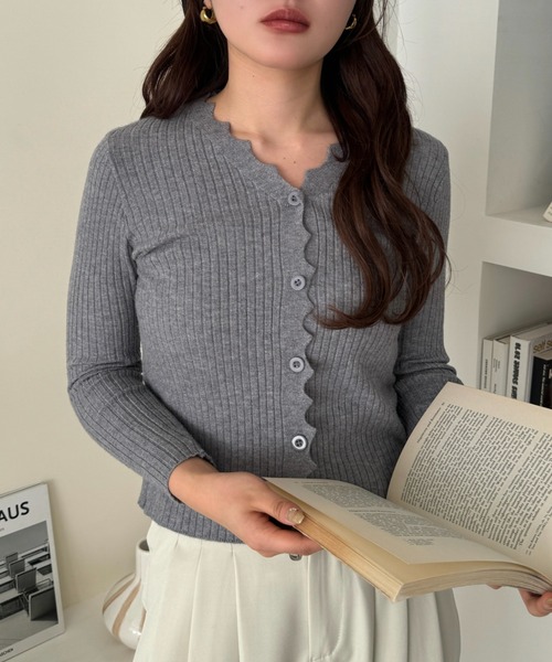 efill(エフィル)の「リブニット 素材 シンプル カーディガン(ニット/セーター・レディース・グレー/ベージュ・FREE)」の14枚目の写真