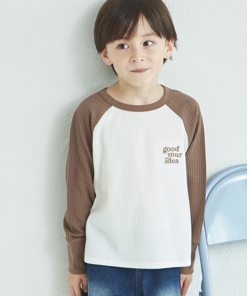 pairmanon(ペアマノン)の「ワッフル 選べるデザイン ワンポイント刺繍入り アソート Tシャツ(Tシャツ/カットソー・キッズ・ブルー/ミント/ベージュ/ピンク/ブラウン/テラコッタ・90/120/150/100/110/130/140)」の2枚目の写真