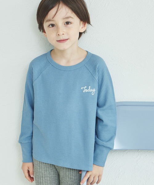 pairmanon(ペアマノン)の「ワッフル 選べるデザイン ワンポイント刺繍入り アソート Tシャツ(Tシャツ/カットソー・キッズ・ブルー/ミント/ベージュ/ピンク/ブラウン/テラコッタ・90/120/150/100/110/130/140)」の6枚目の写真