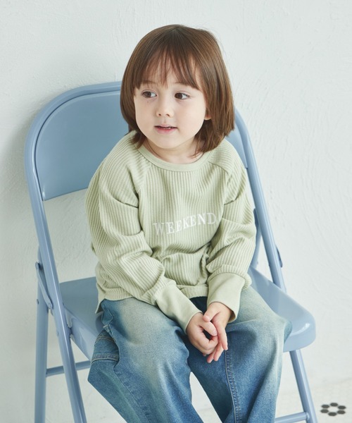 pairmanon(ペアマノン)の「ワッフル 選べるデザイン ワンポイント刺繍入り アソート Tシャツ(Tシャツ/カットソー・キッズ・ブルー/ミント/ベージュ/ピンク/ブラウン/テラコッタ・90/120/150/100/110/130/140)」の10枚目の写真