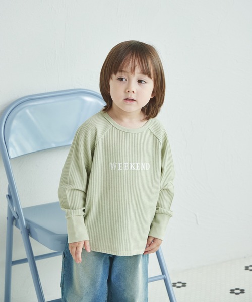pairmanon(ペアマノン)の「ワッフル 選べるデザイン ワンポイント刺繍入り アソート Tシャツ(Tシャツ/カットソー・キッズ・ブルー/ミント/ベージュ/ピンク/ブラウン/テラコッタ・90/120/150/100/110/130/140)」の11枚目の写真