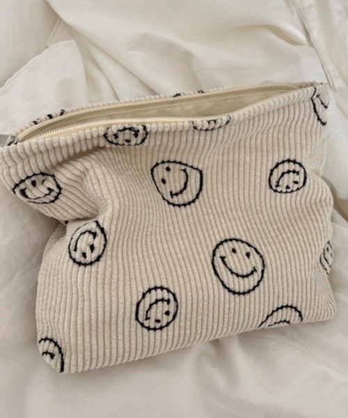 Pochi Pouch/スマイル柄 コーデュロイ ミニ ポーチ（ポーチ）｜Pochi