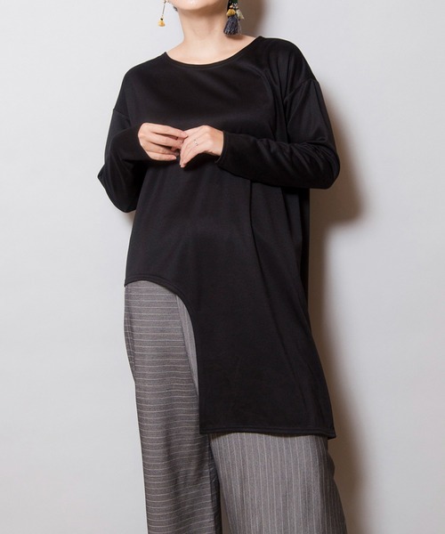 OSMOSIS(オズモーシス)の「アシンメトリーヘムプルオーバー(Tシャツ/カットソー・レディース・オリーブ/ブラック/ブルー/ホワイト・ONE SIZE)」の1枚目の写真