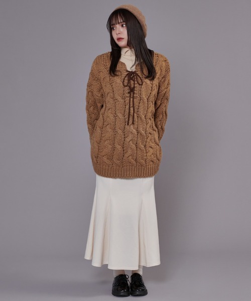 favclo.(ファブクロ)の「Cable Knit Sweater / ケーブルニットセーター(ニット/セーター・レディース・オフホワイト/ライトブラウン・FREE)」の21枚目の写真