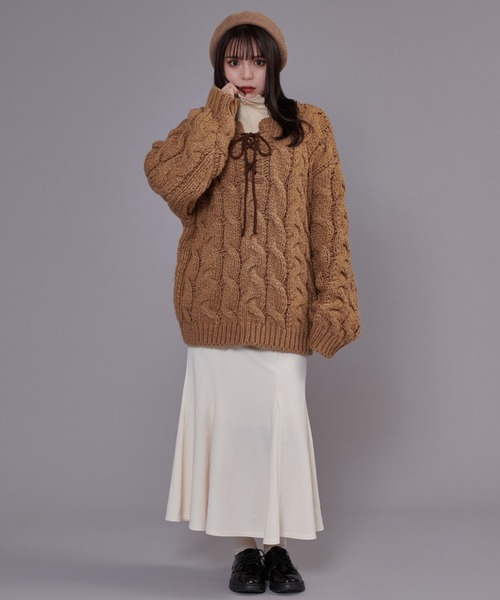 favclo.(ファブクロ)の「Cable Knit Sweater / ケーブルニットセーター(ニット/セーター・レディース・オフホワイト/ライトブラウン・FREE)」の19枚目の写真