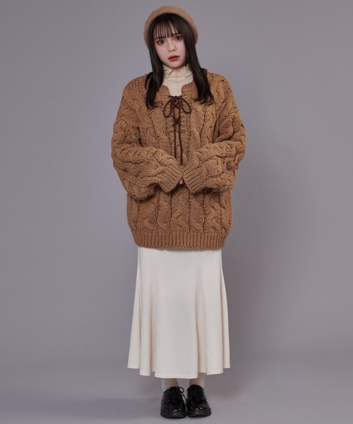 favclo.(ファブクロ)の「Cable Knit Sweater / ケーブルニットセーター(ニット/セーター・レディース・オフホワイト/ライトブラウン・FREE)」の20枚目の写真