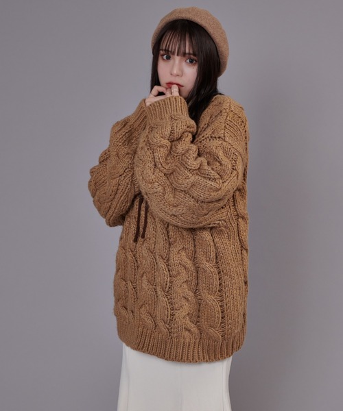 favclo.(ファブクロ)の「Cable Knit Sweater / ケーブルニットセーター(ニット/セーター・レディース・オフホワイト/ライトブラウン・FREE)」の17枚目の写真