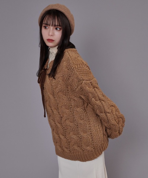 favclo.(ファブクロ)の「Cable Knit Sweater / ケーブルニットセーター(ニット/セーター・レディース・オフホワイト/ライトブラウン・FREE)」の16枚目の写真
