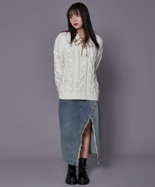 favclo.(ファブクロ)の「Cable Knit Sweater / ケーブルニットセーター(ニット/セーター・レディース・オフホワイト/ライトブラウン・FREE)」の3枚目の写真