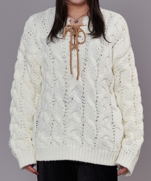 favclo.(ファブクロ)の「Cable Knit Sweater / ケーブルニットセーター(ニット/セーター・レディース・オフホワイト/ライトブラウン・FREE)」の11枚目の写真