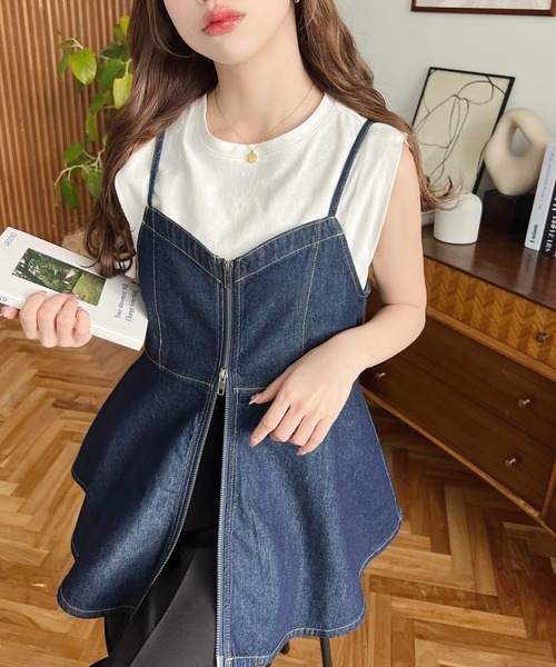 セール】ライトオンスデニムダブルジップペプラムキャミ（キャミソール