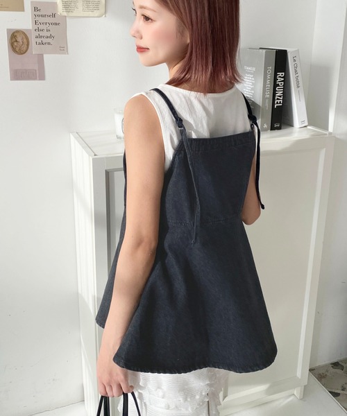 もん 8/21 M llllab デニムキャミ セール】ライトオンスデニムダブルジップペプラムキャミ