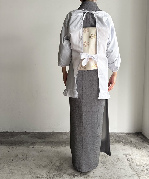 セール】URT:和装 フリル付き割烹着 冠婚葬祭 学校行事 フォーマル