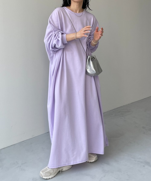 wee9s（ウィークス）の「super loose light sweatee one piece/ スーパールーズライトスウェッティーワンピース（ワンピース・レディース・ブラック/スカイブルー/パープル/オレンジ/チェリーピンク/ベビーピンク/レッド/グレー/ブルー/ネイビー/グリーン/ライラック/ブラウン・FREE/SHORT/LONG）」の9枚目の写真