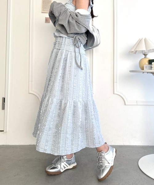 Loueme(ルエム)の「ホイップレースフリルロングスカート(スカート・レディース・アイボリー/ピンク/ブラック/ホワイト/ライトブルー・FREE)」の4枚目の写真