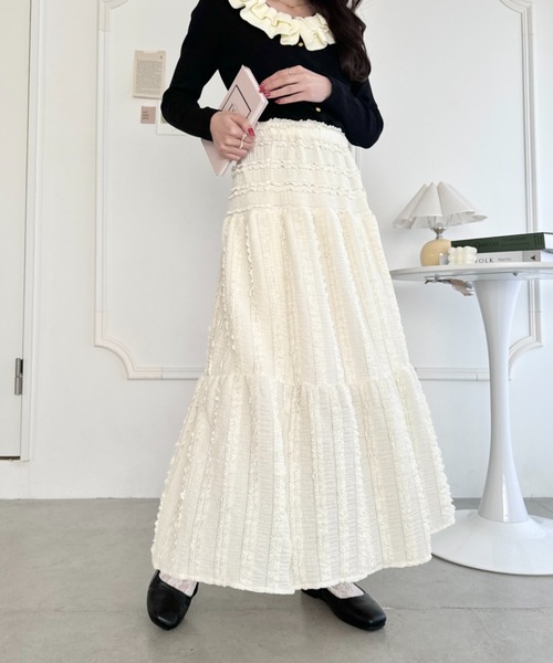 Loueme(ルエム)の「ホイップレースフリルロングスカート(スカート・レディース・アイボリー/ピンク/ブラック/ホワイト/ライトブルー・FREE)」の12枚目の写真