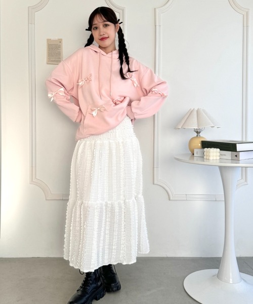 Loueme(ルエム)の「ホイップレースフリルロングスカート(スカート・レディース・アイボリー/ピンク/ブラック/ホワイト/ライトブルー・FREE)」の11枚目の写真