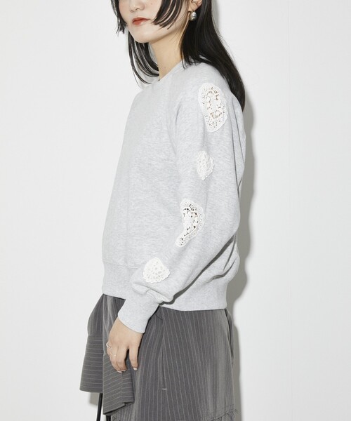 Firsthand（ファーストハンド）の「Firsthand/ファーストハンド オーガニックコットン 袖ハートアップリケ ラグランスウェット（スウェット・レディース・グレー/ブラック・FREE）」の6枚目の写真