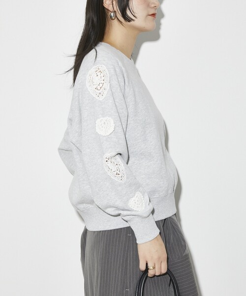 Firsthand（ファーストハンド）の「Firsthand/ファーストハンド オーガニックコットン 袖ハートアップリケ ラグランスウェット（スウェット・レディース・グレー/ブラック・FREE）」の8枚目の写真