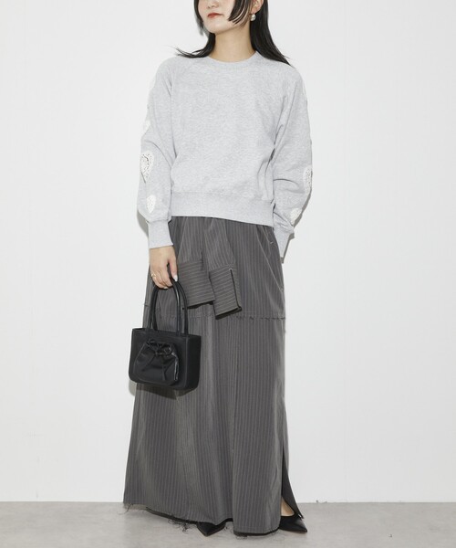 Firsthand（ファーストハンド）の「Firsthand/ファーストハンド オーガニックコットン 袖ハートアップリケ ラグランスウェット（スウェット・レディース・グレー/ブラック・FREE）」の10枚目の写真