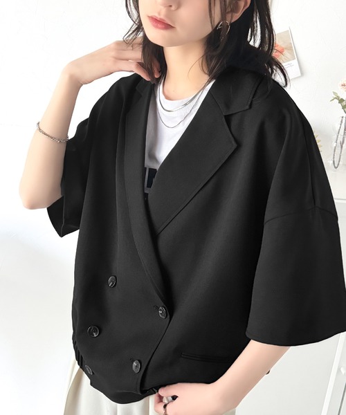 classicalelf(クラシカルエルフ)の「上品な大人カジュアルを叶える。テックリネン素材ダブルテーラード衿シャツジャケット(シャツ/ブラウス・レディース・チャコール/ベージュ/ブラック・X-LARGE/SMALL/MEDIUM/LARGE)」の16枚目の写真