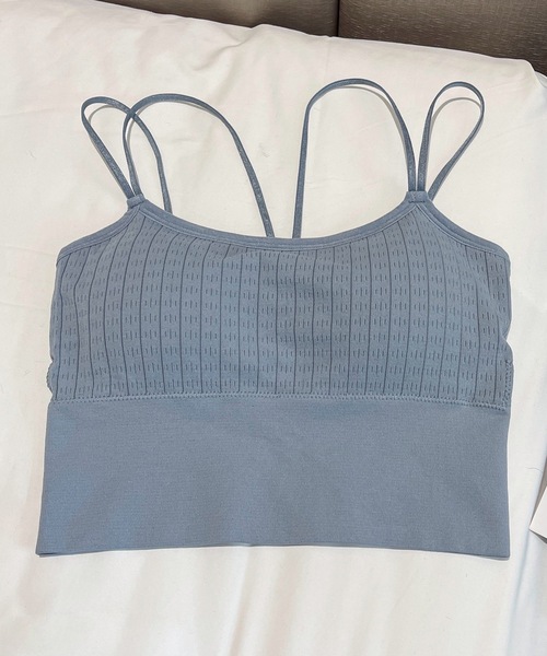 Lace Ladies(レースレディース)の「ソリッドカラー ダブル ストラップ カップ付き ハーフトップ(キャミソール・レディース・グレー/ブルー/ブラック/アイボリー/ピンク・FREE)」の4枚目の写真