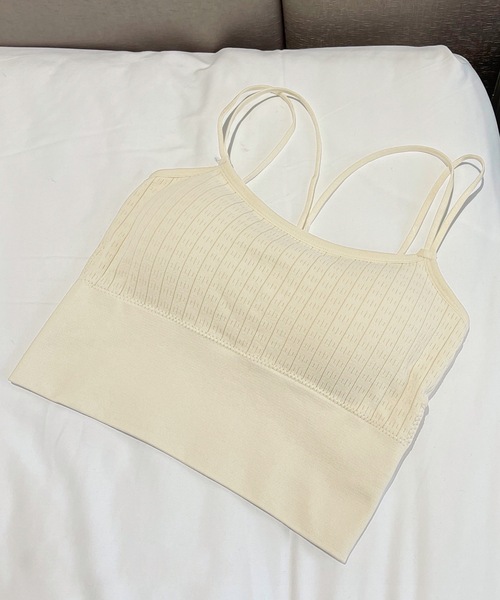 Lace Ladies(レースレディース)の「ソリッドカラー ダブル ストラップ カップ付き ハーフトップ(キャミソール・レディース・グレー/ブルー/ブラック/アイボリー/ピンク・FREE)」の2枚目の写真