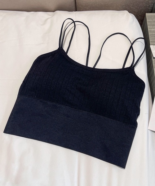 Lace Ladies(レースレディース)の「ソリッドカラー ダブル ストラップ カップ付き ハーフトップ(キャミソール・レディース・グレー/ブルー/ブラック/アイボリー/ピンク・FREE)」の3枚目の写真