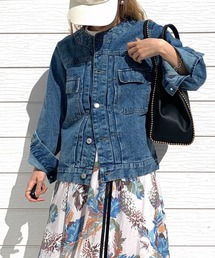 Q | デニムノーカラージャケット(デニムジャケット)