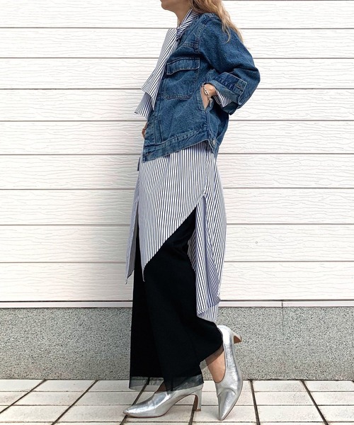 Q（キュー）の「デニムノーカラージャケット（デニムジャケット・レディース・ブルー・MEDIUM）」の22枚目の写真