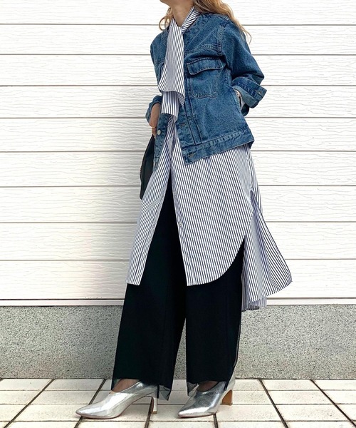 Q（キュー）の「デニムノーカラージャケット（デニムジャケット・レディース・ブルー・MEDIUM）」の20枚目の写真