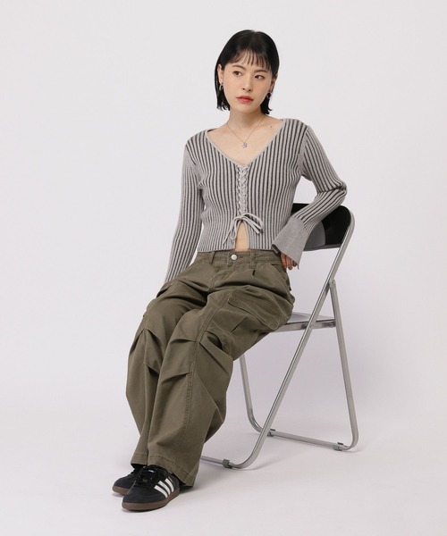 3.3 Field Trip （3.3フィールドトリップ）の「3.3 Field Trip／リブニットカーデ（カーディガン/ボレロ・レディース・グレー/アイボリー・FREE）」の9枚目の写真