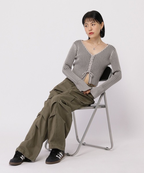 3.3 Field Trip （3.3フィールドトリップ）の「3.3 Field Trip／リブニットカーデ（カーディガン/ボレロ・レディース・グレー/アイボリー・FREE）」の8枚目の写真