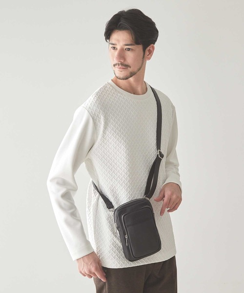 メタルZIP仕様 サフィアーノフェイクレザー 縦型 ミニショルダーバッグ（ショルダーバッグ）｜UNION STATION（ユニオンステーション）