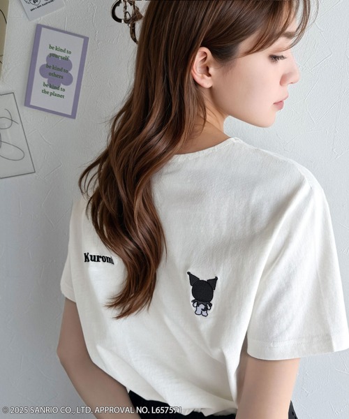 sanrio(サンリオ)の「【Sanrio characters/サンリオキャラクターズ】大人っぽく推せる。綿100%バックサンリオキャラ刺繍半袖コンパクトTシャツ(半袖)(Tシャツ/カットソー・レディース・ホワイト/オートミール/チャコール・X-LARGE/SMALL/MEDIUM/LARGE)」の4枚目の写真