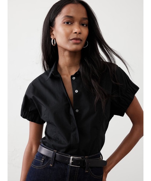 「BANANA REPUBLIC FACTORY STORE」 長袖シャツ L ブラック レディース セール】BANANA REPUBLIC FACTORY STORE サテンクラシックシャツ