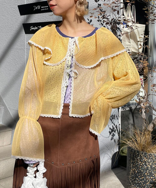 HELLO.SANFRANCISCO（ハローサンフランシスコ）の「【HELLO.SANFRANCISCO/ハローサンフランシスコ】メッシュレースボレロブラウス（シャツ/ブラウス・レディース・オフホワイト/ブラック/ピンク/イエロー・ONE SIZE）」の3枚目の写真