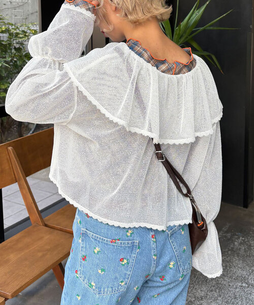 HELLO.SANFRANCISCO（ハローサンフランシスコ）の「【HELLO.SANFRANCISCO/ハローサンフランシスコ】メッシュレースボレロブラウス（シャツ/ブラウス・レディース・オフホワイト/ブラック/ピンク/イエロー・ONE SIZE）」の9枚目の写真