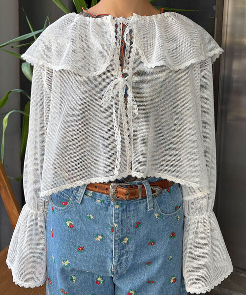 HELLO.SANFRANCISCO（ハローサンフランシスコ）の「【HELLO.SANFRANCISCO/ハローサンフランシスコ】メッシュレースボレロブラウス（シャツ/ブラウス・レディース・オフホワイト/ブラック/ピンク/イエロー・ONE SIZE）」の13枚目の写真