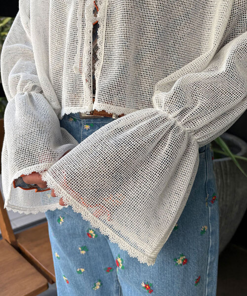 HELLO.SANFRANCISCO（ハローサンフランシスコ）の「【HELLO.SANFRANCISCO/ハローサンフランシスコ】メッシュレースボレロブラウス（シャツ/ブラウス・レディース・オフホワイト/ブラック/ピンク/イエロー・ONE SIZE）」の18枚目の写真