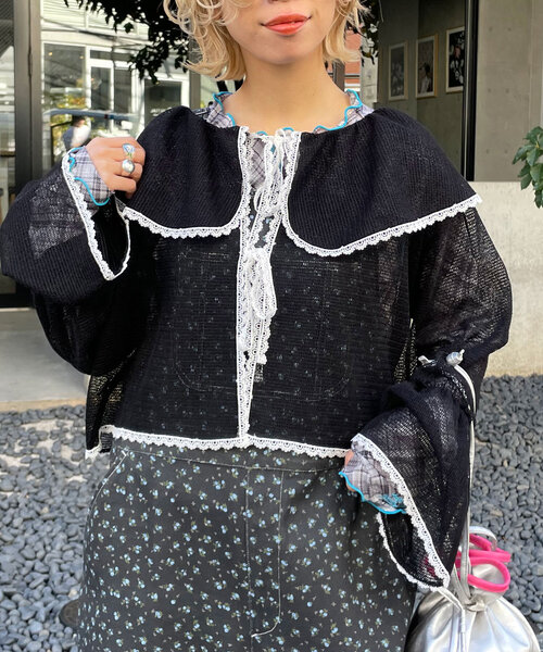 HELLO.SANFRANCISCO（ハローサンフランシスコ）の「【HELLO.SANFRANCISCO/ハローサンフランシスコ】メッシュレースボレロブラウス（シャツ/ブラウス・レディース・オフホワイト/ブラック/ピンク/イエロー・ONE SIZE）」の20枚目の写真