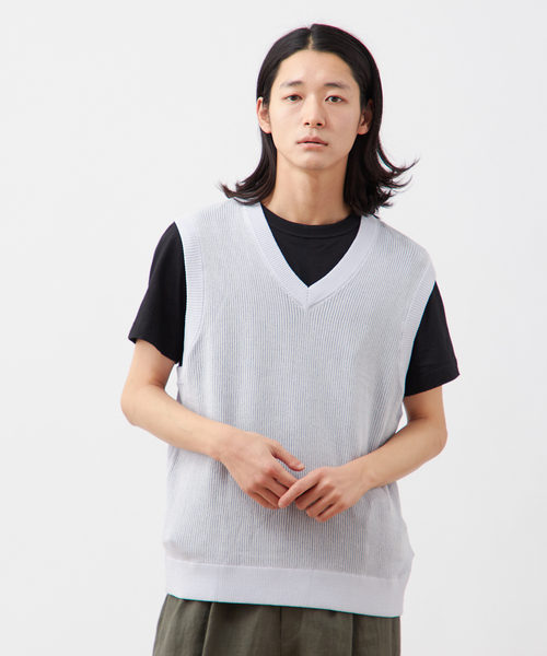 B.C STOCK（ベーセーストック）の「【Deux Allures/ドゥ アリュール】シアーハリヌキテレコベスト（ベスト・メンズ・サックスブルー/カーキ/ブラック・FREE）」の5枚目の写真