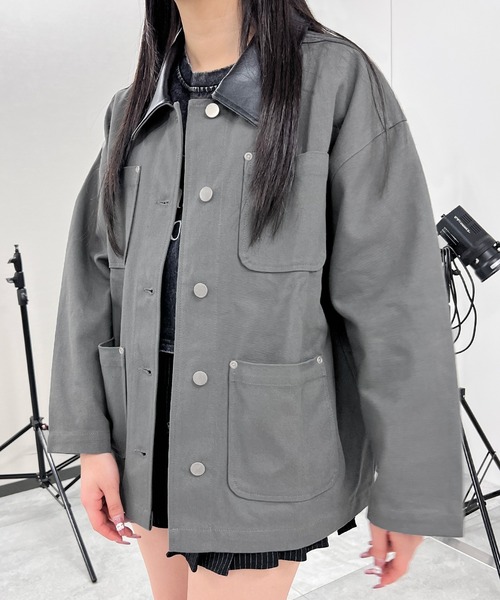 Figments（フィグメンツ）の「ダック地ワークジャケット（カバーオール・レディース・チャコールグレー・FREE）」の2枚目の写真