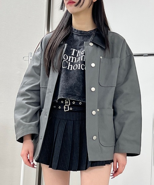 Figments（フィグメンツ）の「ダック地ワークジャケット（カバーオール・レディース・チャコールグレー・FREE）」の3枚目の写真