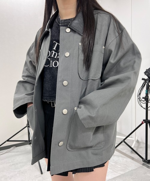 Figments（フィグメンツ）の「ダック地ワークジャケット（カバーオール・レディース・チャコールグレー・FREE）」の4枚目の写真