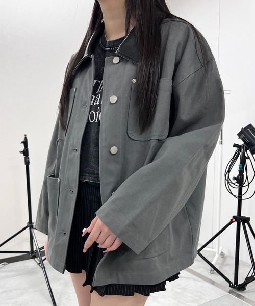 Figments（フィグメンツ）の「ダック地ワークジャケット（カバーオール・レディース・チャコールグレー・FREE）」の5枚目の写真