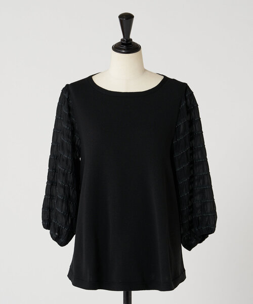 美品☆BEARDSLEY☆カシミヤ混 袖ファーニット ネイビー フリーサイズ BEARDSLEY（ビアズリー）の「ファーニットフレアプルオーバー