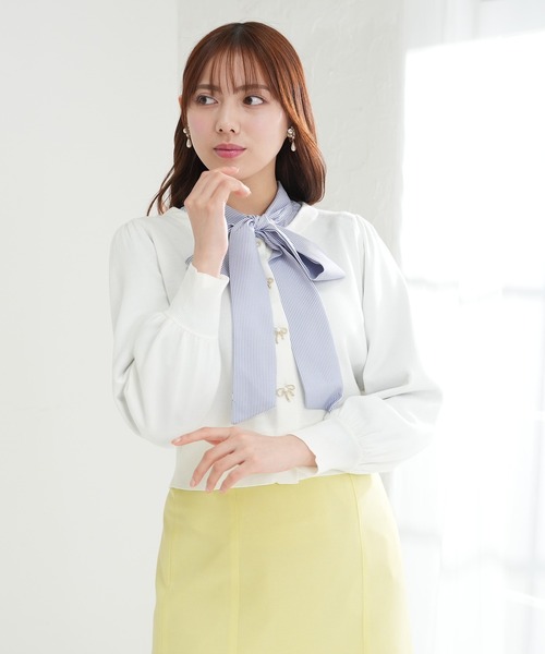 ASTORIA ODIER(アストリアオディール)の「リボンパールボタンカーディガン(カーディガン/ボレロ・レディース・ホワイト/ブラック/アイボリー/ミント・MEDIUM)」の1枚目の写真